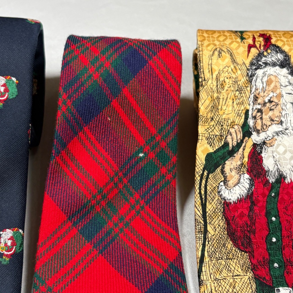 Christmas Necktie Lot Mens OS Christmas Santa Plaid Multi Holiday Vintage 4pc - Picture 4 of 13